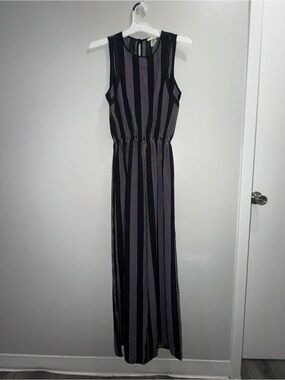 maitai Black and Gray Vertical Stripe Sleeveless Jumpsuit